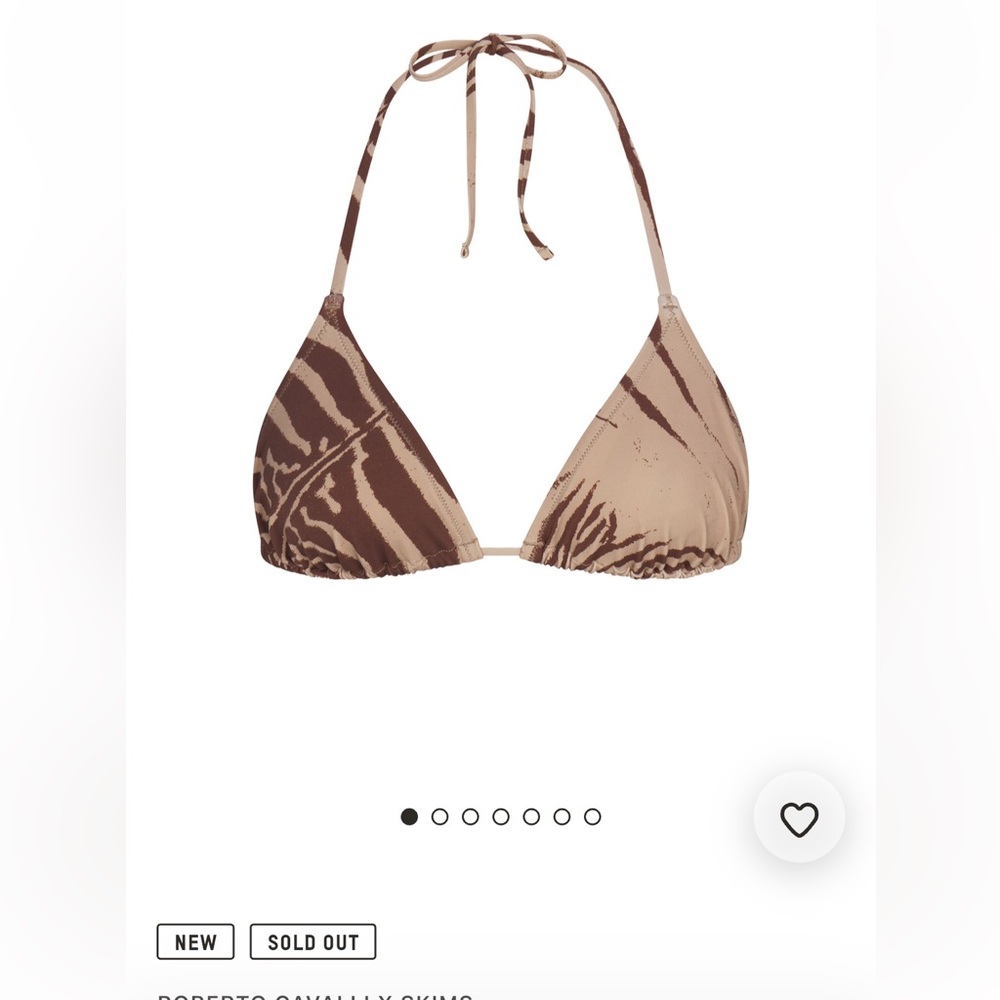 New Roberto Cavalli x Skims Triangle Tie Swim Top Zebra Print Bikini, size S